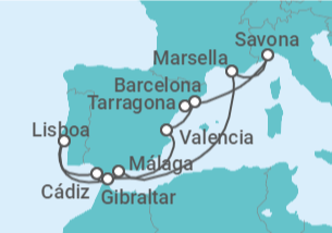 Itinerario del Crucero Italia, Francia, España, Portugal, Gibraltar - Costa Cruceros