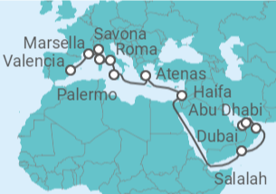 Itinerario del Crucero Desde Valencia a Dubái (EAU) - Costa Cruceros