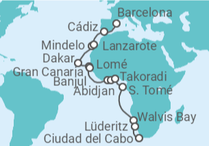 Itinerario del Crucero De Barcelona a Cape Town - Oceania Cruises