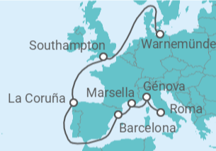 Itinerario del Crucero Italia, Francia, España, Reino Unido - MSC Cruceros