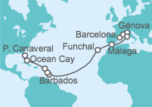 Itinerario del Crucero Desde Barcelona a Cabo Cañaveral (Orlando) - MSC Cruceros
