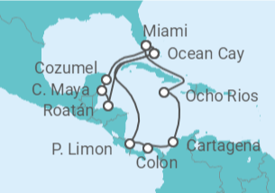 Itinerario del Crucero Honduras, México, Estados Unidos (EE.UU.), Jamaica, Colombia, Panamá, Costa Rica TI - MSC Cruceros
