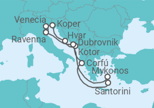 Itinerario del Crucero Eslovenia, Croacia, Montenegro, Grecia - NCL Norwegian Cruise Line