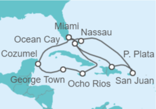 Itinerario del Crucero Jamaica, Islas Caimán, México, Estados Unidos (EE.UU.), Bahamas, Puerto Rico - MSC Cruceros