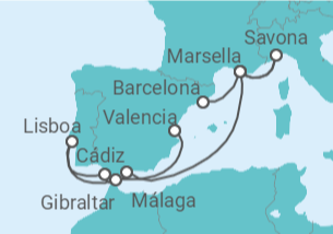 Itinerario del Crucero Francia, Italia, España, Portugal, Gibraltar - Costa Cruceros