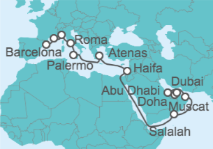 Itinerario del Crucero Desde Barcelona a Dubái  - Costa Cruceros