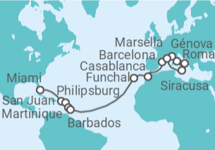Itinerario del Crucero Desde Miami (EEUU) a Civitavecchia (Roma) - MSC Cruceros