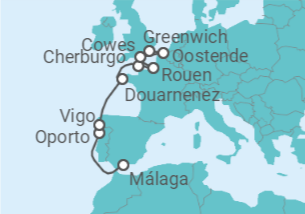 Itinerario del Crucero Desde Málaga a Greenwich, Londres - Seabourn