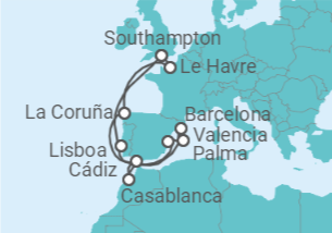 Itinerario del Crucero Francia, España, Marruecos, Portugal TI - MSC Cruceros