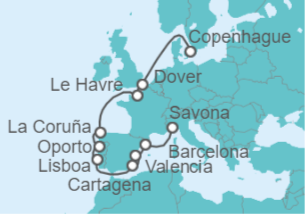 Itinerario del Crucero Reino Unido, Francia, España, Portugal - Costa Cruceros