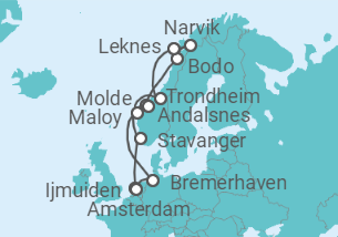 Itinerario del Crucero El encanto de los Fiordos y Círculo Polar - Costa Cruceros