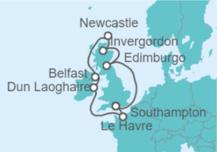 Itinerario del Crucero Islas Britanicas: Irlanda y Francia - NCL Norwegian Cruise Line