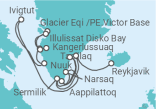 Itinerario del Crucero Desde Reykjavik (Islandia) a Kangerlussuaq, Groenlandia - Ponant