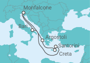 Itinerario del Crucero Italia, Grecia y Santorini - MSC Cruceros