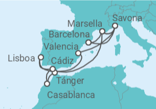 Itinerario del Crucero Italia, Francia, Marruecos, España, Portugal - Costa Cruceros