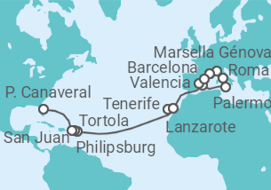 Itinerario del Crucero Desde Civitavecchia (Roma) a Cabo Cañaveral (Orlando) - MSC Cruceros