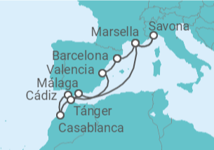 Itinerario del Crucero Hacia la tierra de las mejores puestas de sol - Costa Cruceros