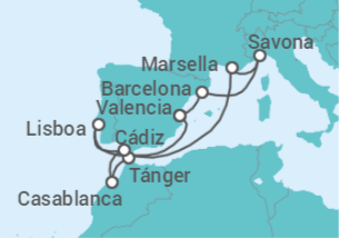 Itinerario del Crucero España, Italia, Francia, Marruecos, Portugal - Costa Cruceros