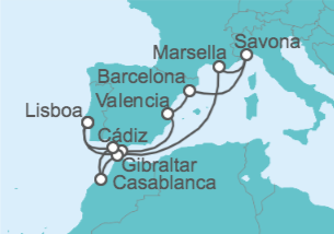 Itinerario del Crucero Gibraltar, España, Italia, Francia, Marruecos - Costa Cruceros