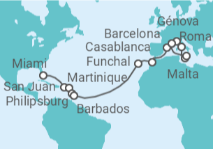 Itinerario del Crucero Desde Miami (EEUU) a Civitavecchia (Roma) - MSC Cruceros