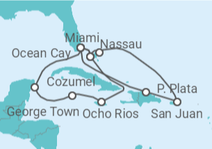 Itinerario del Crucero Jamaica, Islas Caimán, México, Estados Unidos (EE.UU.), Bahamas, Puerto Rico - MSC Cruceros