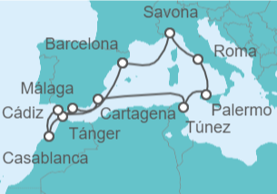 Itinerario del Crucero Entre los colores Marruecos y Túnez - Costa Cruceros