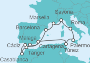 Itinerario del Crucero Italia, Túnez, España, Marruecos, Francia - Costa Cruceros