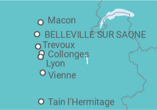 Itinerario del Crucero Crucero fluvial por el valle del Ródano y Saona con cena en el local de Paul Bocuse  - CroisiEurope