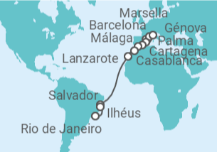 Itinerario del Crucero Desde Barcelona a Río de Janeiro (Brasil) - MSC Cruceros