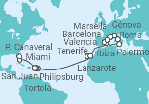Itinerario del Crucero Desde Civitavecchia (Roma) a Cabo Cañaveral (Orlando) TI - MSC Cruceros