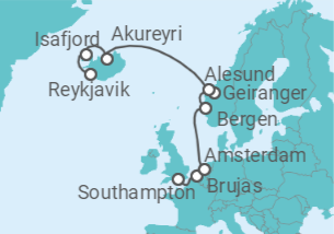 Itinerario del Crucero Islandia, Noruega y Bélgica  - NCL Norwegian Cruise Line
