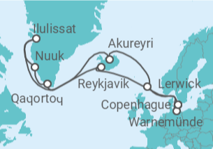 Itinerario del Crucero Islandia, Groenlandia, Reino Unido, Dinamarca TI - MSC Cruceros