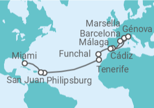 Itinerario del Crucero Francia, Italia, España, Portugal, Saint Maarten, Puerto Rico - MSC Cruceros