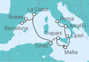 Itinerario del Crucero Italia, Malta, Túnez - Seabourn