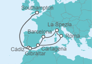 Itinerario del Crucero Mediterráneo Occidental desde Londres - Cunard
