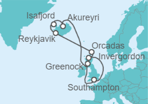 Itinerario del Crucero Islas Británicas e Islandia - Cunard
