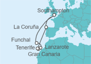 Itinerario del Crucero Paisajes Volcánicos en las Islas Canarias - Cunard