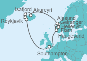 Itinerario del Crucero Fiordos Noruegos e Islandia - Princess Cruises