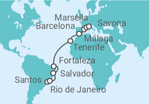 Itinerario del Crucero Brasil, España, Francia - Costa Cruceros