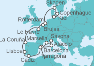 Itinerario del Crucero Desde Barcelona a Copenhague (Dinamarca) - Costa Cruceros