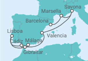 Itinerario del Crucero De Málaga a Barcelona - Costa Cruceros