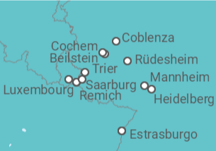 Itinerario del Crucero 4 ríos: Los valles de Mosela, Sarre, Rin romántico y Neckar - CroisiEurope