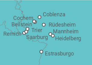 Itinerario del Crucero 4 ríos: Los valles de Mosela, Sarre, Rin romántico y Neckar - CroisiEurope