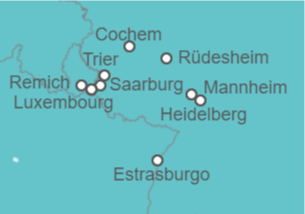 Itinerario del Crucero 4 ríos: Los valles del Neckar, Rin romántico, el Mosela y el Sarre  - CroisiEurope