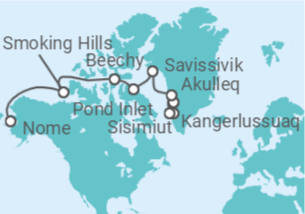 Itinerario del Crucero Desde Kangerlussuaq, Groenlandia a Nome (Alaska, USA) - Ponant