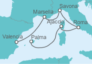 Itinerario del Crucero Francia, Italia - Costa Cruceros