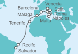 Itinerario del Crucero Desde Venecia (Italia) a Salvador Bahía (Brasil) - MSC Cruceros
