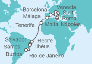 Itinerario del Crucero Desde Venecia (Italia) a Santos (Sao Paulo) - MSC Cruceros