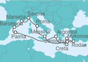 Itinerario del Crucero Italia, Grecia, España, Francia - Costa Cruceros