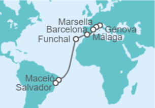 Itinerario del Crucero Francia, España, Portugal, Brasil - MSC Cruceros
